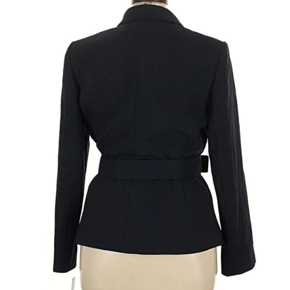 DESIGNER TAHARI ASL NAVY BLUE BELTED LONG SLEEVE BLAZER SIZE 14.R - Picture 4 of 16